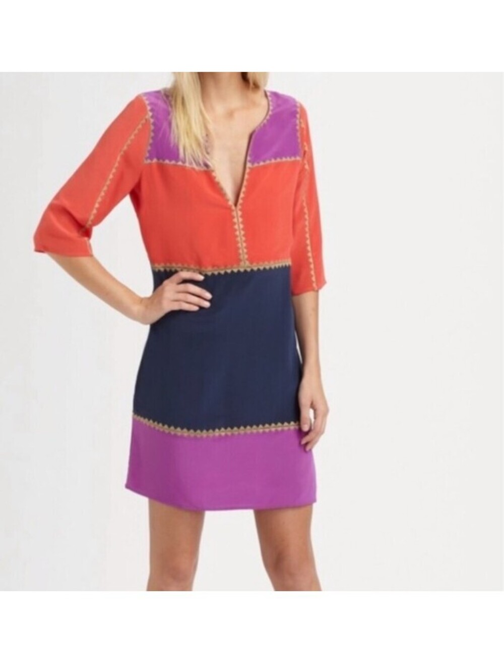 BCBG MaxAzaria Colorblock Women's M Silk Shift Dress Fall Autumn Dress Workwear
